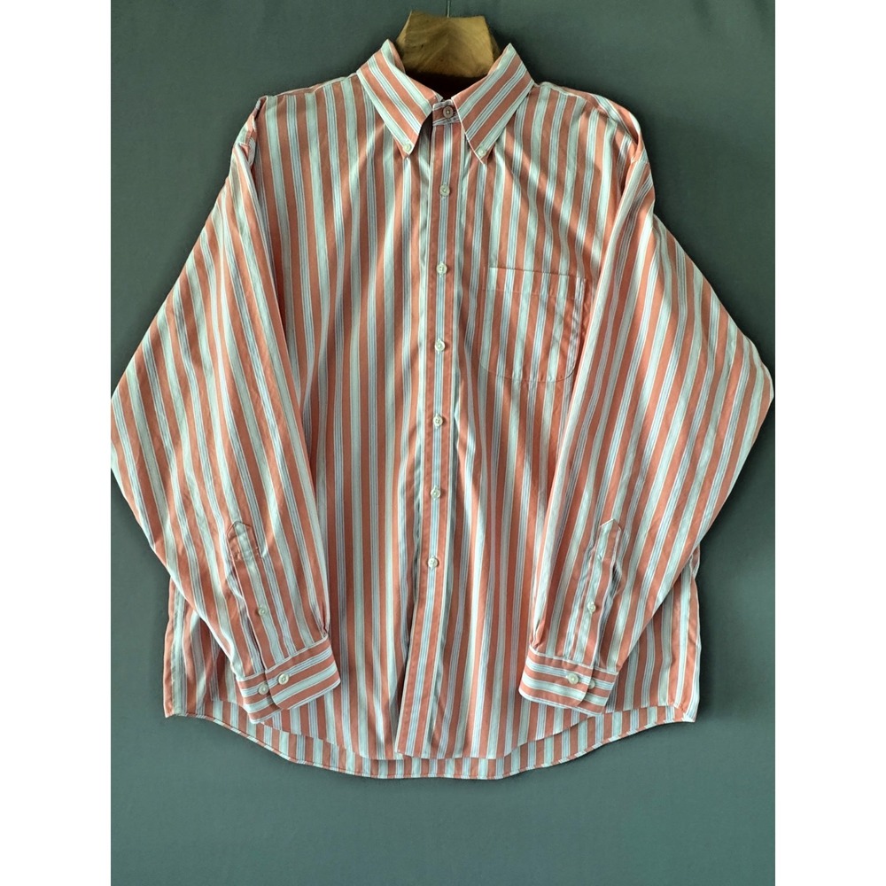 Brooks Brothers 1818 Black Label Dress Shirt XL Coral Blue Stripe Non‑Iron